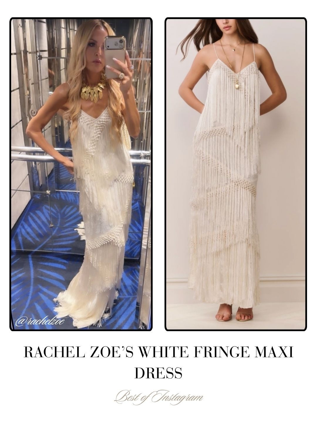 Rachel Zoe’s White Fringe Maxi Dress 📸 = @rachelzoe