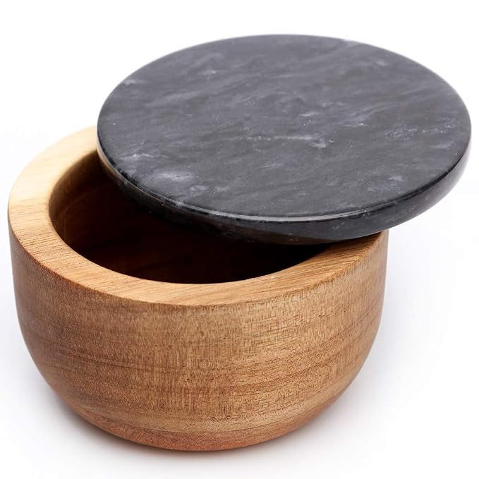 jalz jalz Large Wood Salt Box Spice Seasonings Keeper Solid Natural Acacia Base Black Marble Lid ... | Amazon (US)