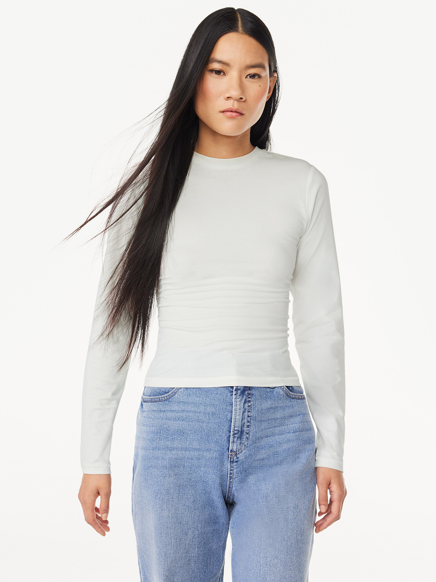 Scoop Women's Stretch Cotton Fitted Baby Tee with Long Sleeves, Sizes XS-XXL - Walmart.com | Walmart (US)