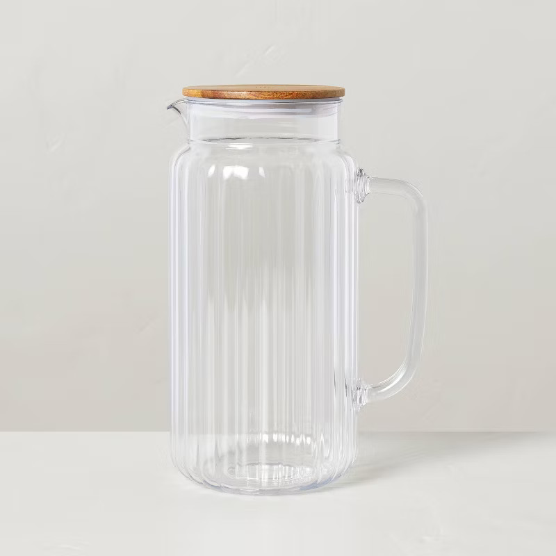 86oz Ribbed Clear Plastic Beverage Pitcher with Wood Lid - Hearth & Hand™ with Magnolia | Target