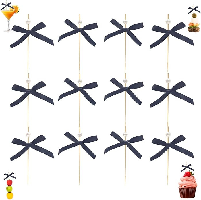 100PCS Black Bow Cocktail Picks – 2026 New Year Party Supplies, Elegant Bamboo Toothpicks for C... | Amazon (US)