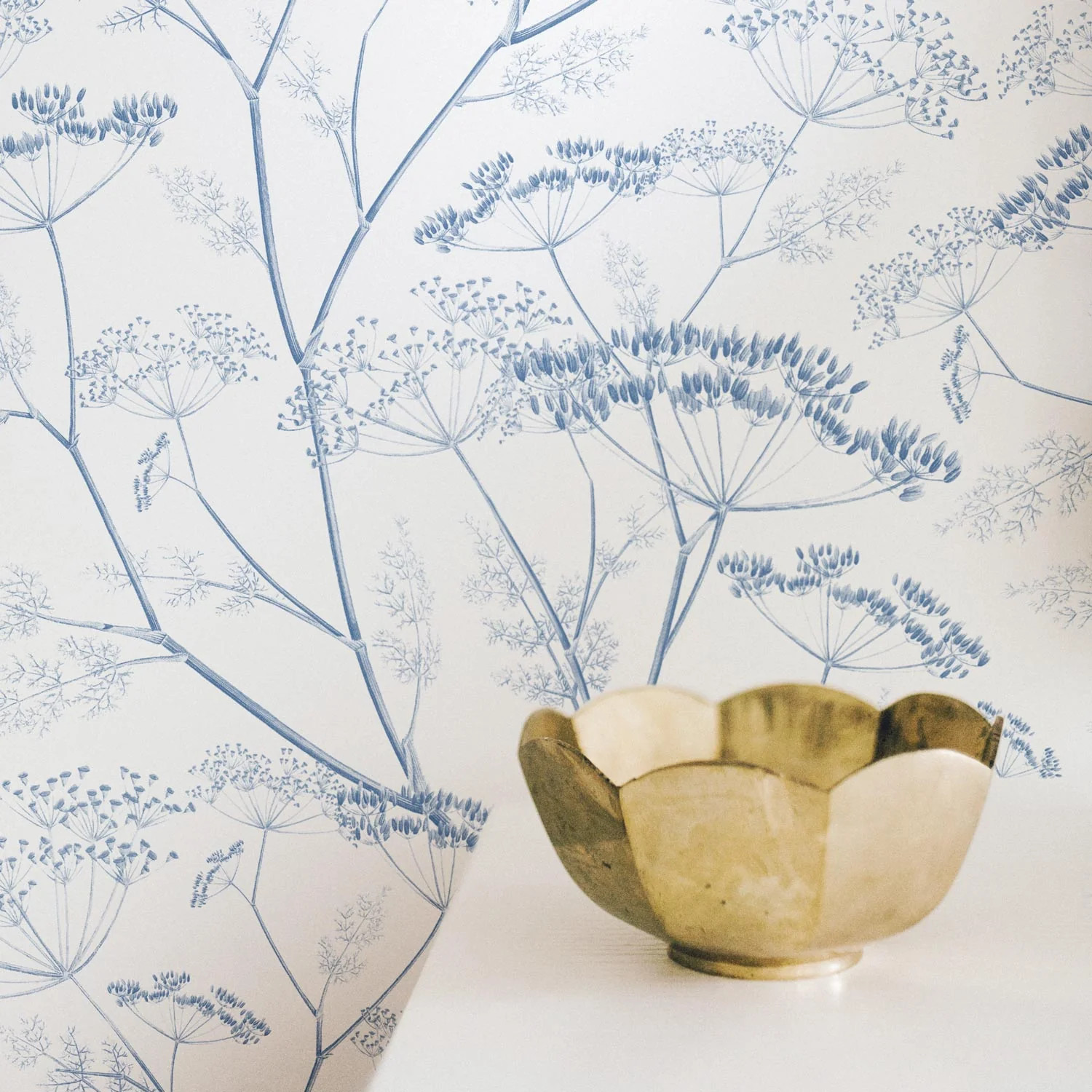 Denim Blue botanical wildflower wallpaper | Livettes Wallpaper