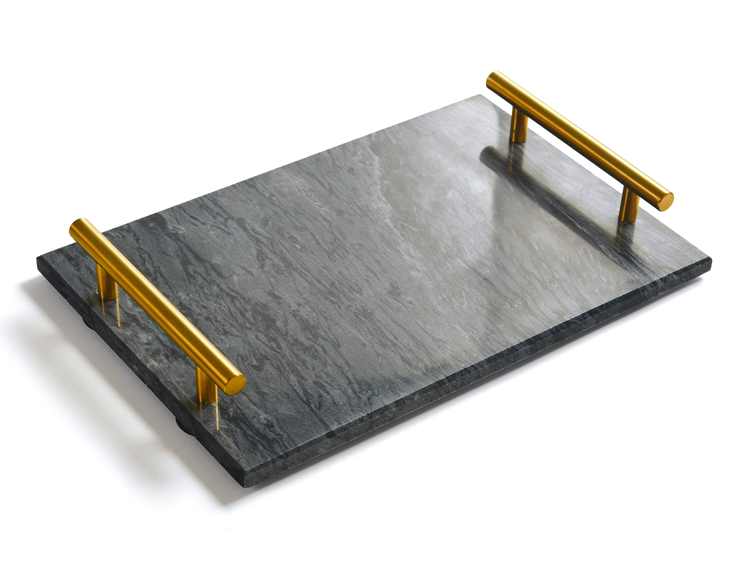 Black Real Marble Tray with Golden Handle, Natural Stone Decorative Tray with Metal Handle for Ba... | Amazon (US)