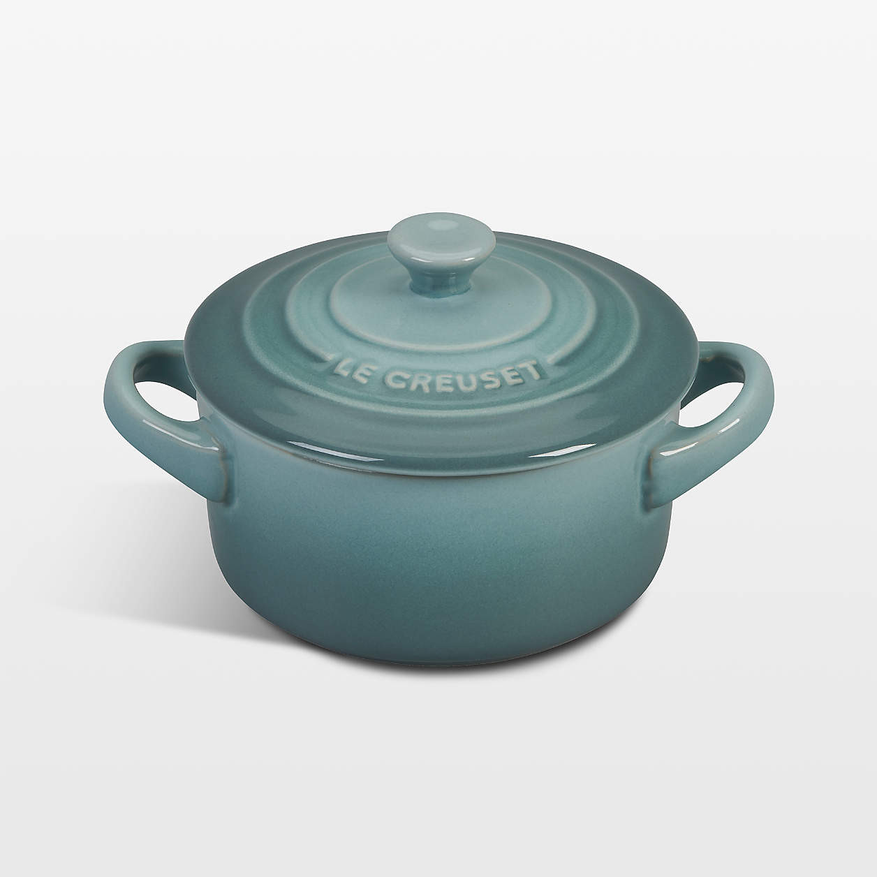 Le Creuset 24-Oz. Sea Salt Round Mini Cocotte with Lid + Reviews | Crate & Barrel | Crate & Barrel