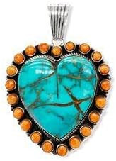 Genuine Royston Turquoise and Spiny Oyster Shell Pendant, Heart, Navajo Native American USA Handm... | Amazon (US)