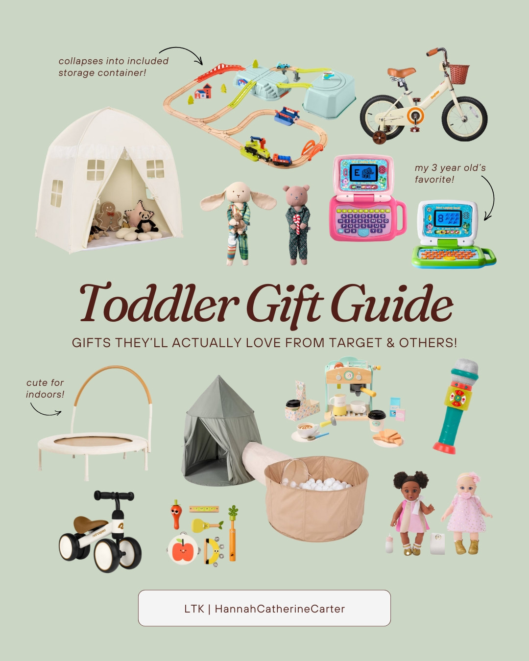 Toddler gifts they'll actually use and love! Mostly Target! Perfect for ages 2-5. Tons on sale!

- Bikes, Train set, Dolls, Wooden Espresso Machine, Neutral Tents & Trampoline, Musical Instruments & Microphone, Leapfrog Laptops + More 

 #LTKGiftGuide #LTKHoliday #LTKKids