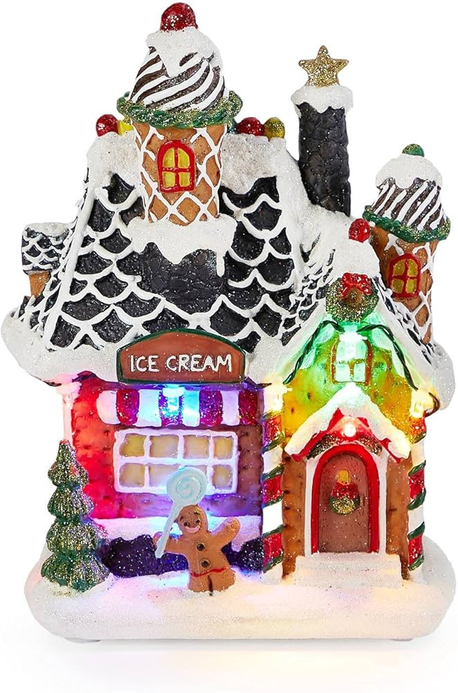 innodept12 Lighted Gingerbread House Christmas Figures - ICE Cream Lighted Village House Decorati... | Amazon (US)