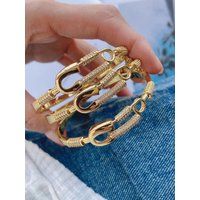 3Pcs, Punk Paper Clip Bangles For Women Geometric Gold Bracelets Cuff Copper Metal Jewelry | Etsy (US)