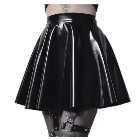 Outfmvch Skirts for Women Black Dress Leather Shiny Pleated Skirt Mini Skirt Pure Color Skirt Pleate | Walmart (US)