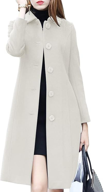 chouyatou Women's Fall Winter Elegant Single Breasted Long Wool Coat Overcoat | Amazon (US)