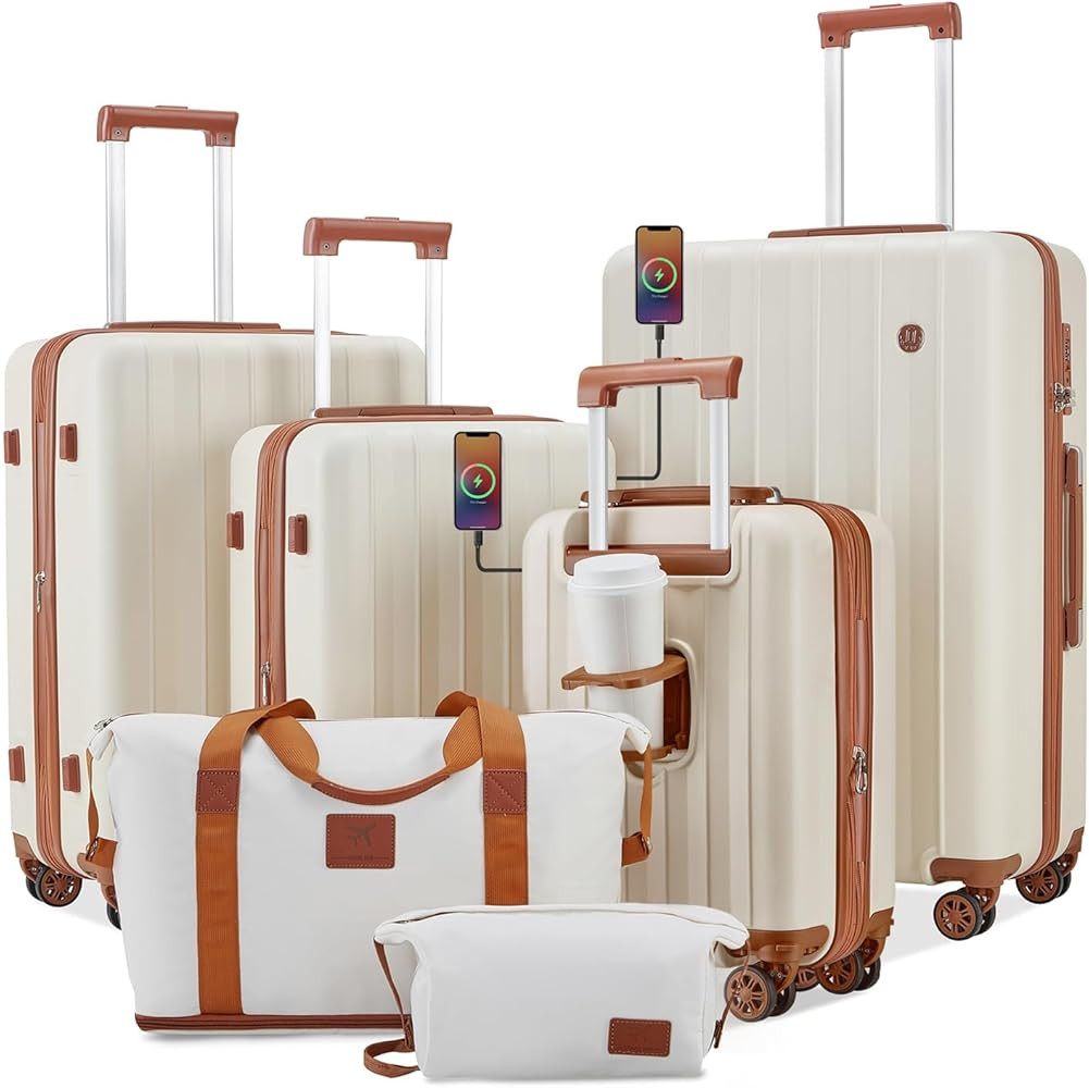 imiomo Luggage Sets 4 Piece Expandable Luggage Set, Hardside Carry on Suitcase with USB Port Cup ... | Amazon (US)