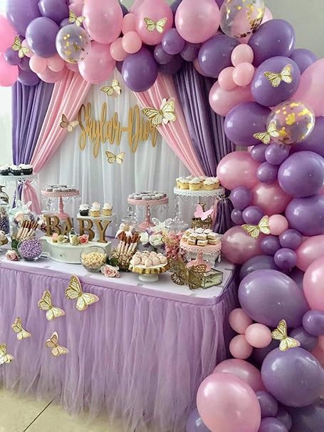 126Pcs Purple Gold Butterfly Fairy Balloon Baby Shower Birthday Party Decorations Supplies for Gi... | Amazon (US)