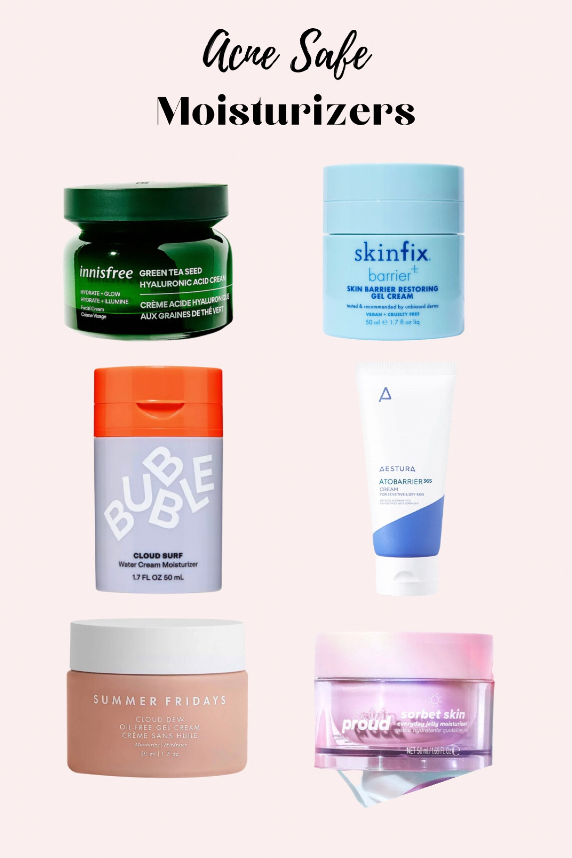 acne safe moisturizers for anyone looking to add hydration with acne prone skin! most acne safe moisturizers are gel/water cream based, which means they’re light weight but still pack lots of hydration with less risk of clogging your pores! with acne prone skin it’s still best to patch test things to see what works for your skin but these don’t contain any pore clogging ingredients 🫶 #acneproneskin #acnesafeskincare #acnetips 

#LTKFind #LTKBacktoSchool #LTKbeauty