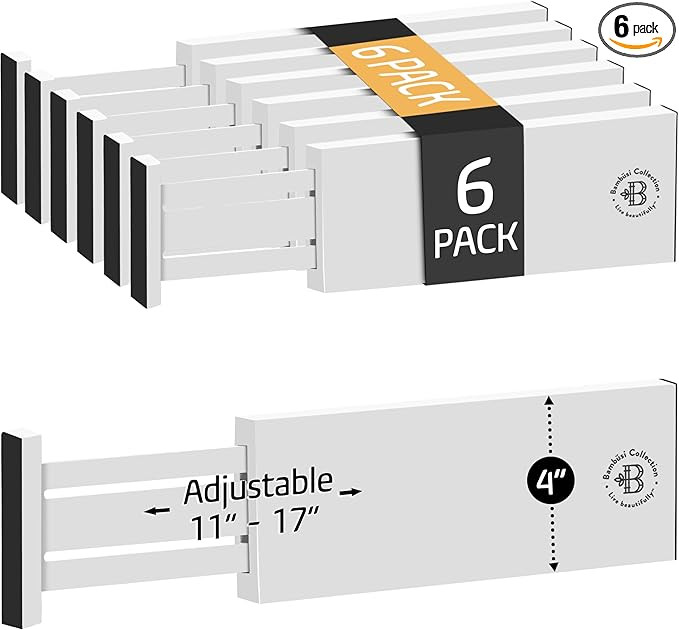 6 Pack Drawer Dividers 4 Inch High, 11”-17" Adjustable Bamboo Organizers Large Expandable Drawe... | Amazon (US)