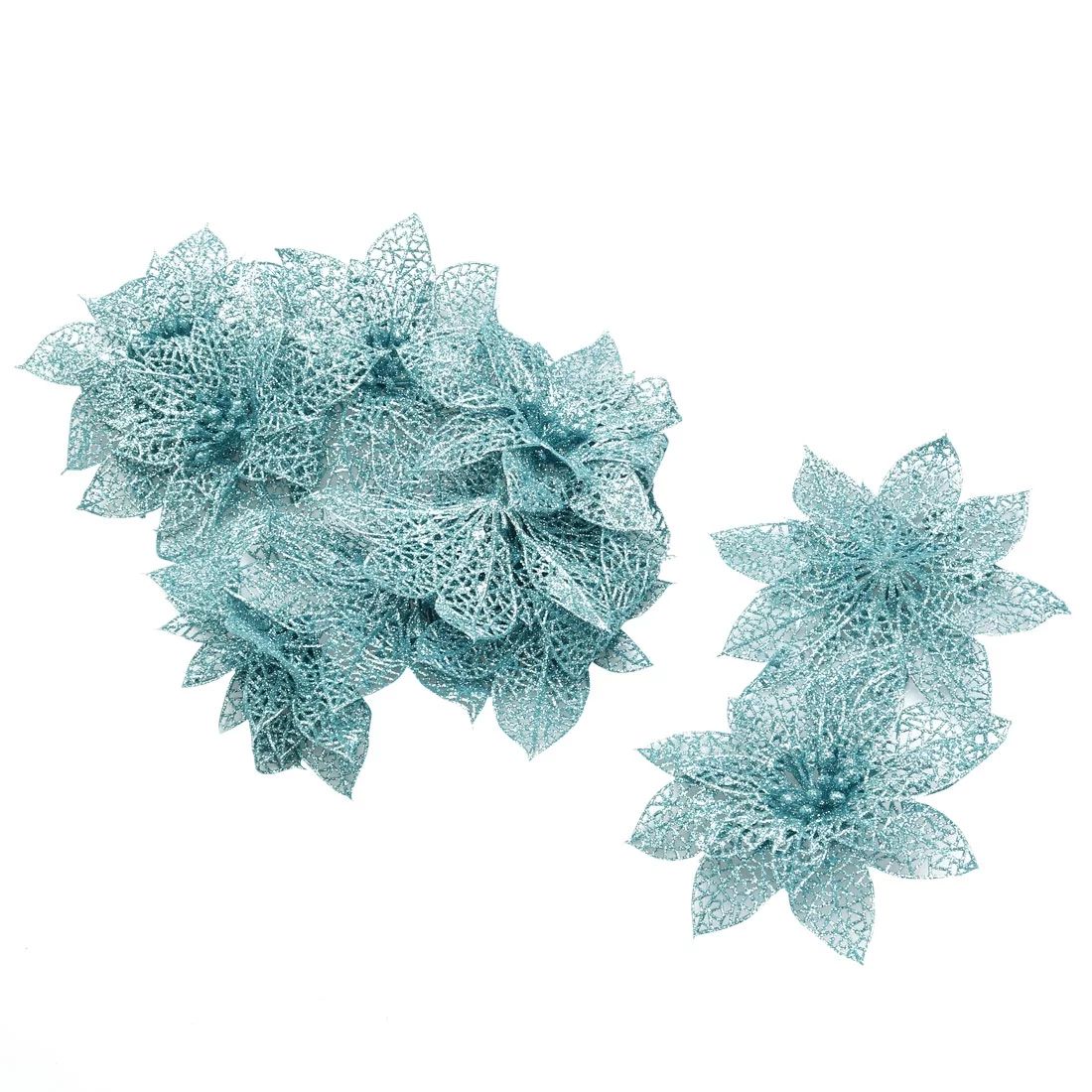 Uxcell Party Christmas Tree Artificial Glitter Hanging Ornaments Flower Blue 10 Pcs | Walmart (US)