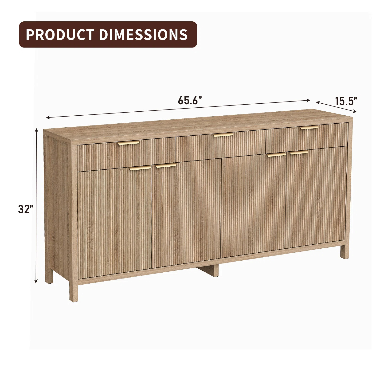 66" W Fluted Buffet Cabinet, Sideboard With 3 Drawers & 2 Cabinets,Storage Cabinet With Adjustabl... | Wayfair North America