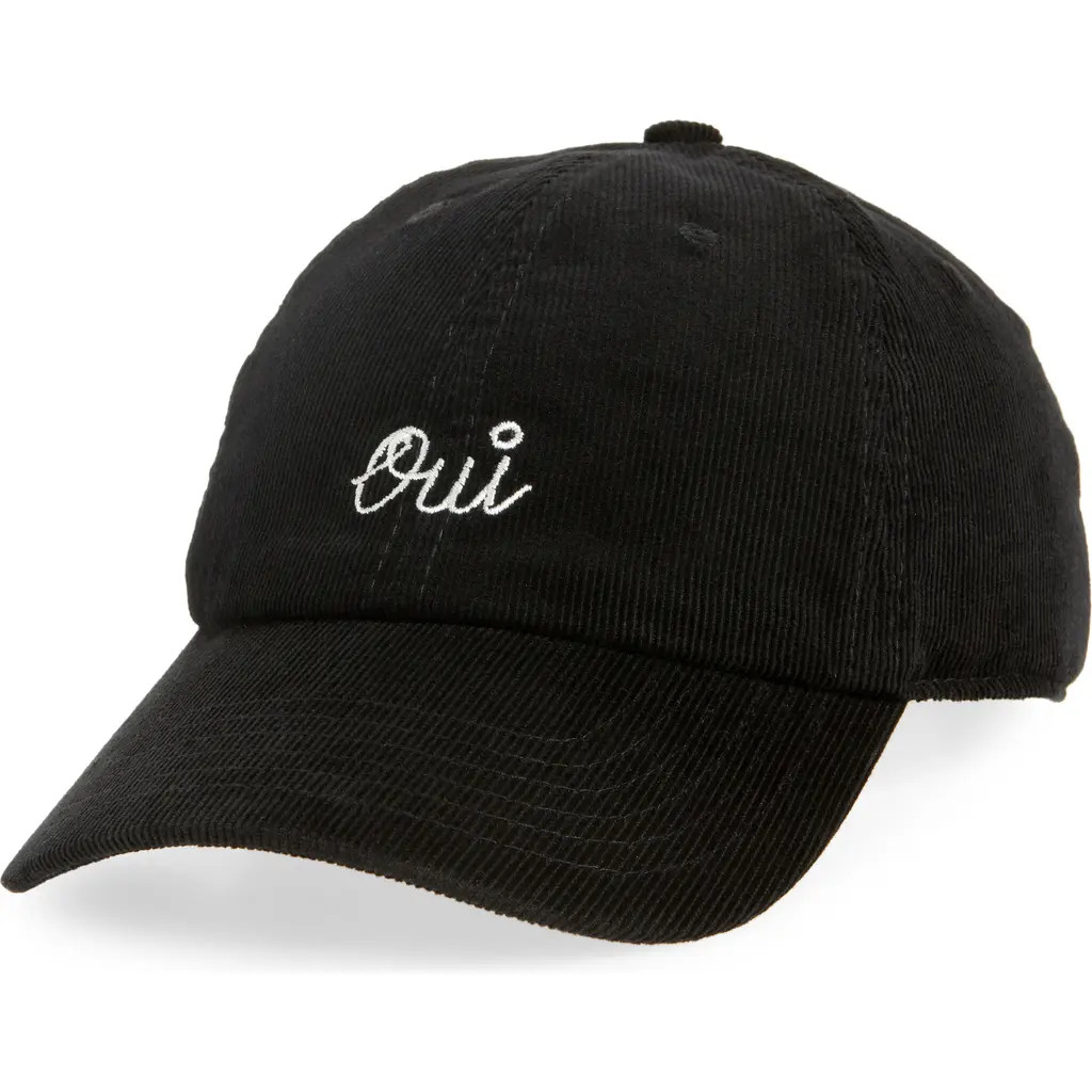 Clare V. Oui Corduroy Baseball Hat in Black Corduroy W/Cream Oui at Nordstrom | Nordstrom