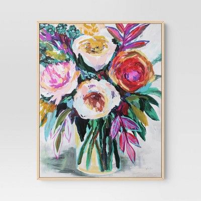 24" x 30" Colorful Floral Framed Canvas Natural - Threshold™ | Target