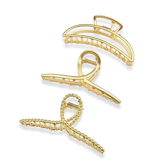 Amazon.com : 3 Pack Metal Hair Claw Clips, Nonslip Gold Hair Clips, Large Strong Hold Jaw Hair Cl... | Amazon (US)