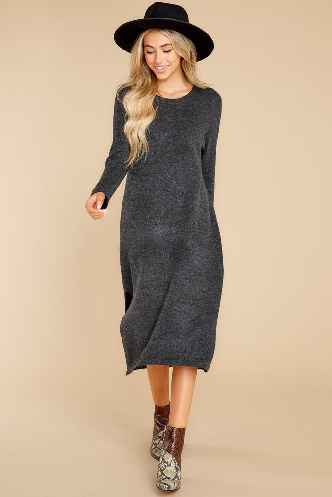 Mountain Retreat Charcoal Sweater Midi Dress | Red Dress 