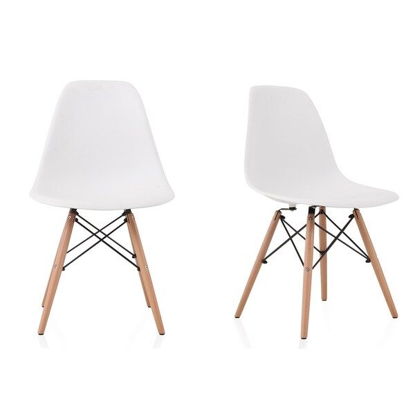 CozyBlock Set of 2 Molded White Plastic Dining Shell Chair with Beech Wood Eiffel Legs | Bed Bath & Beyond
