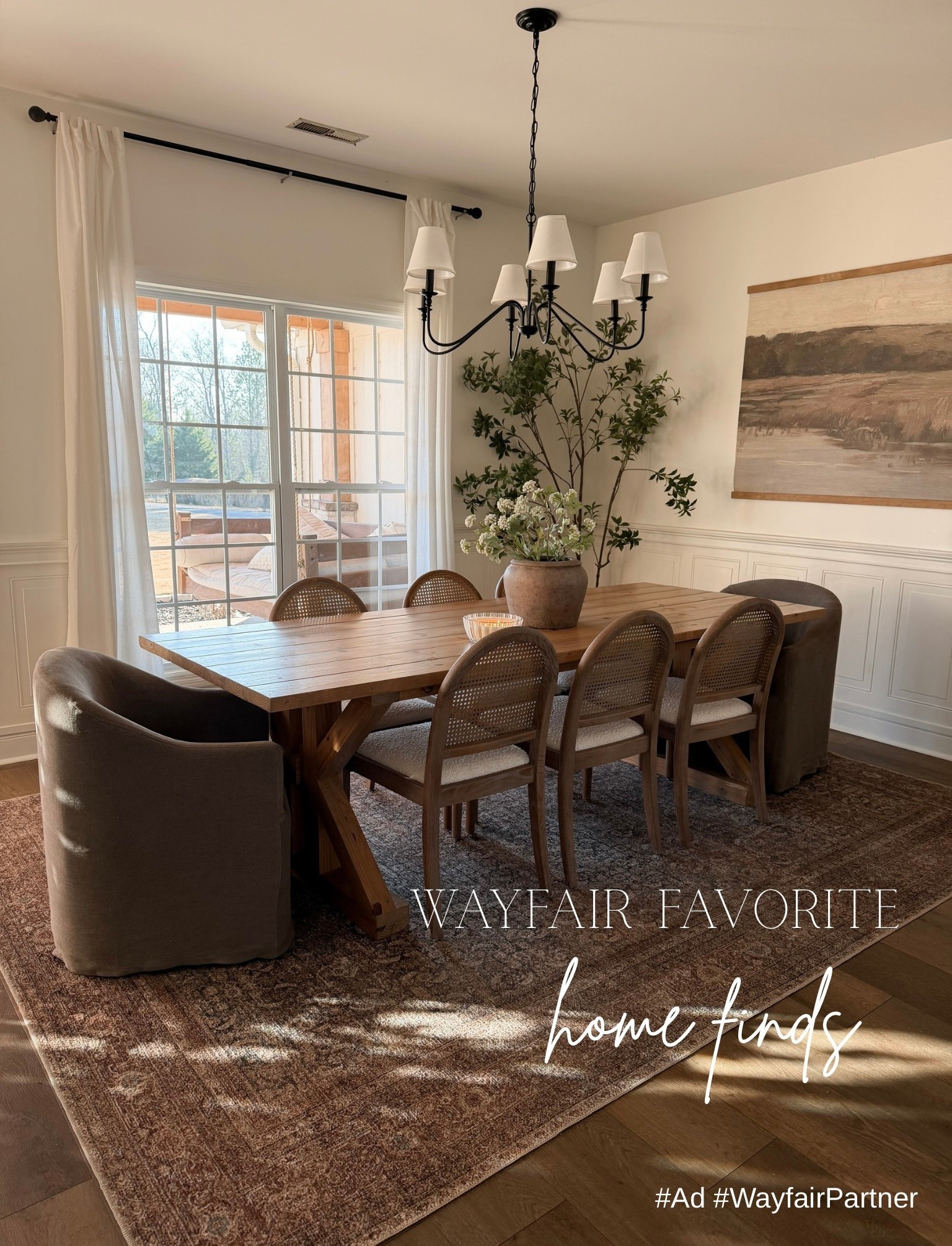 Wayfair favorite home finds linked below!!
#Wayfairpartner #Ad @Wayfair My rug, dining chairs, front door wreath, and my entryway table all from wayfair!!