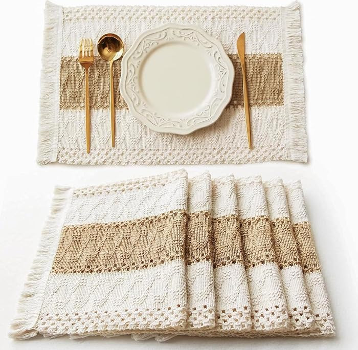 Boho Placemats Set of 6, Macrame Table Mats Farmhouse Dining Decor | Amazon (US)