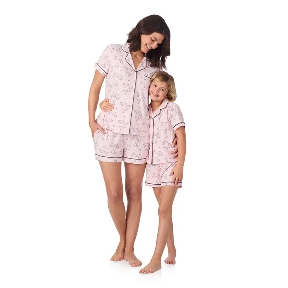 Joyspun Girls Mommy and Me Notch Collar Top and Shorts Family Matching Pajama Set, Sizes XS-XXL | Walmart (US)
