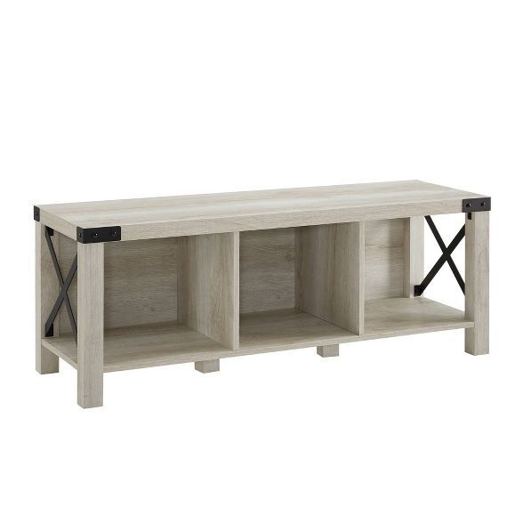 Sophie Rustic Farmhouse X Frame Entry Bench with 3 Cubbies - Saracina Home | Target