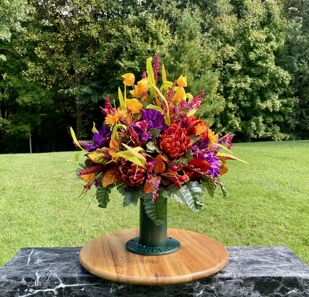 Orange Yellow Purple Cemetery Vase Arrangement: Fall Memorial Flowers - Etsy | Etsy (US)