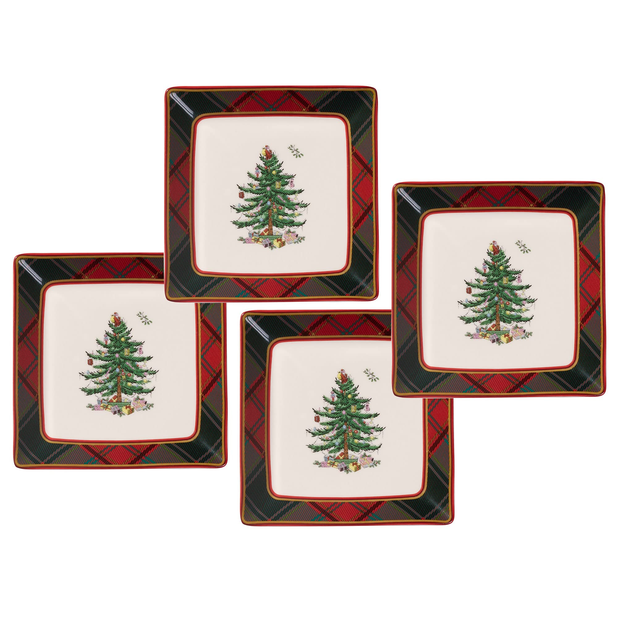 Spode Christmas Tree Tartan Square Tidbit Plates (Set of 4) - 5" Holiday Appetizer Platter for Ch... | Amazon (US)