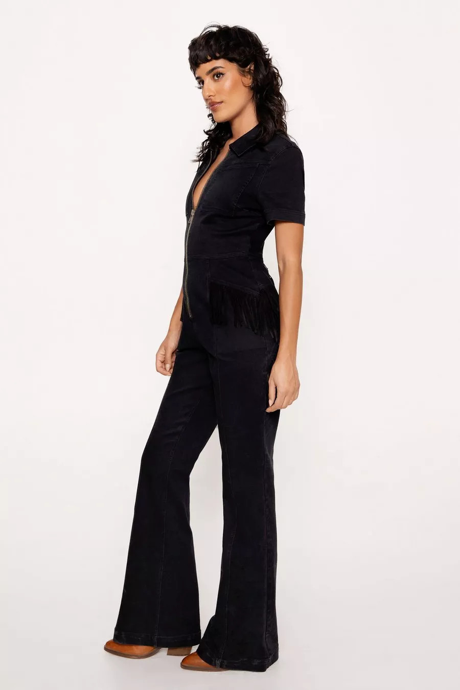 Fringe Star Bum Zip Through Denim Jumpsuit | Nasty Gal (US)