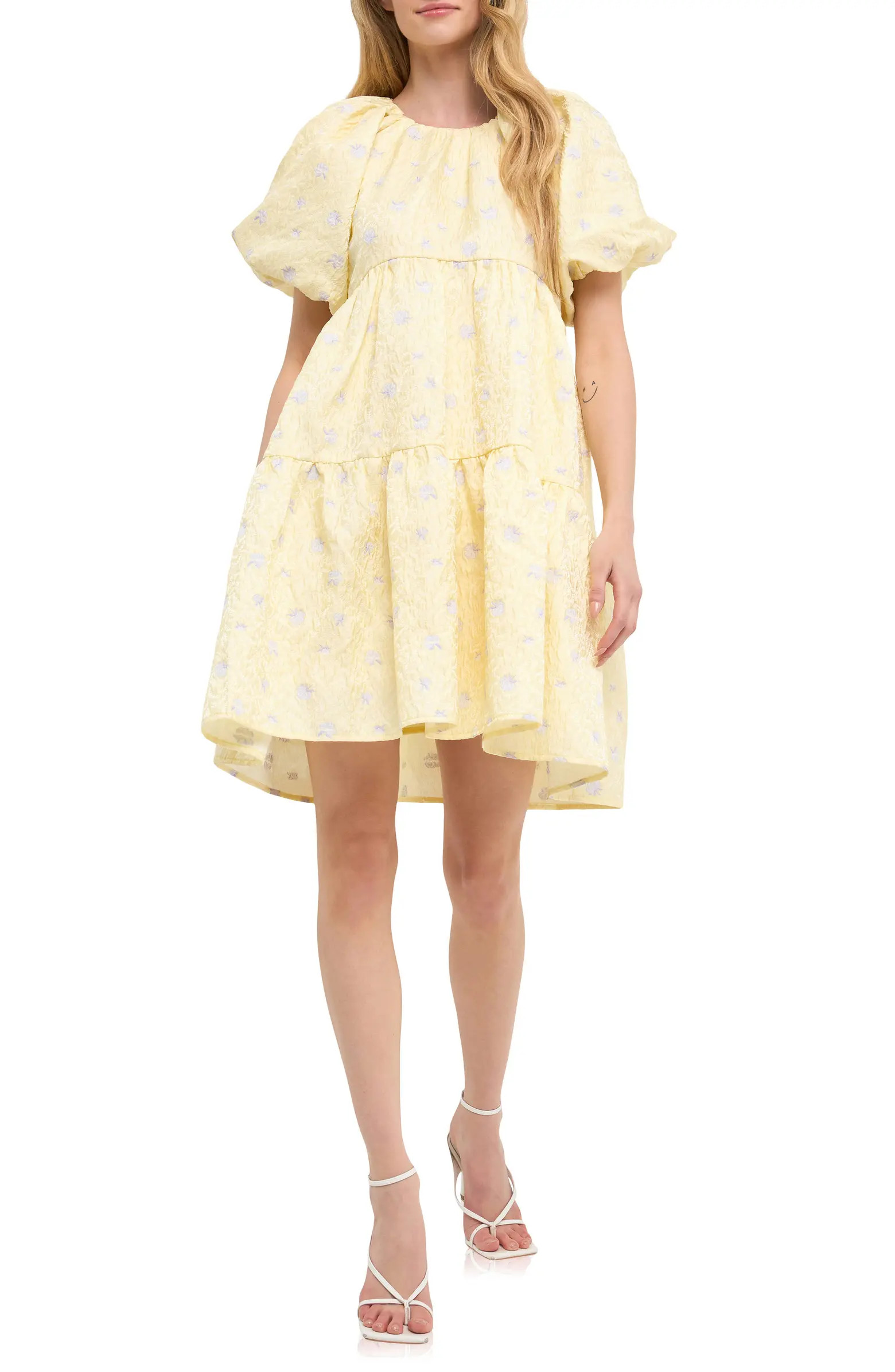 English Factory Floral Jacquard Tiered Babydoll Dress | Nordstrom | Nordstrom