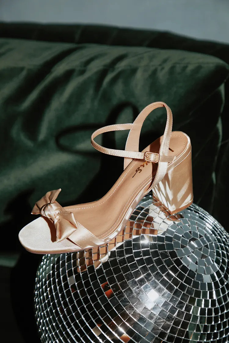 Aryliana Champagne Satin Bow Ankle Strap High Heel Sandals | Lulus (US)