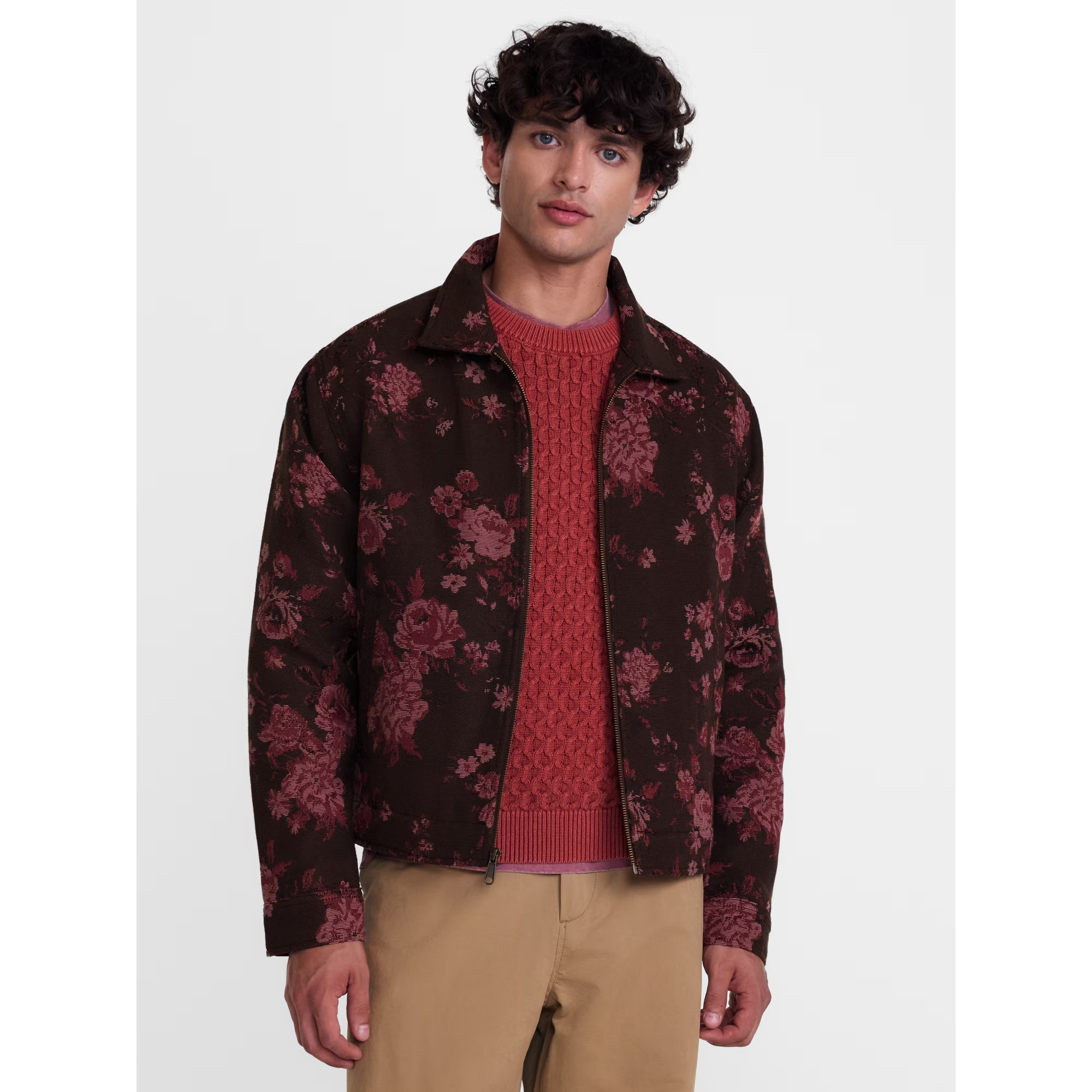 No Boundaries Boxy Fit Floral Tapestry Jacquard Zip Jacket, Men's XS-4XLT | Walmart (US)