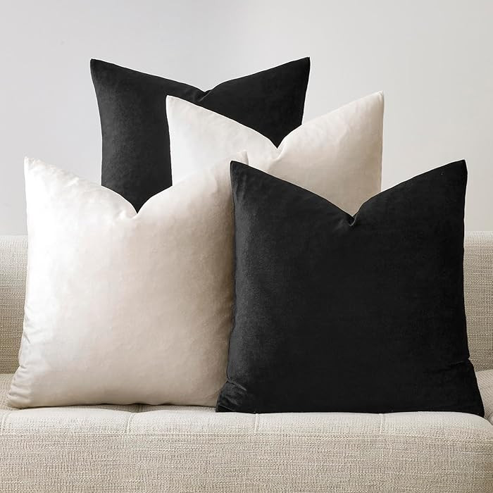GIGIZAZA Pillow Covers 18x18 Set of 4,Black Ivory Velvet Soft Pillow Covers Decorative Square Mod... | Amazon (US)