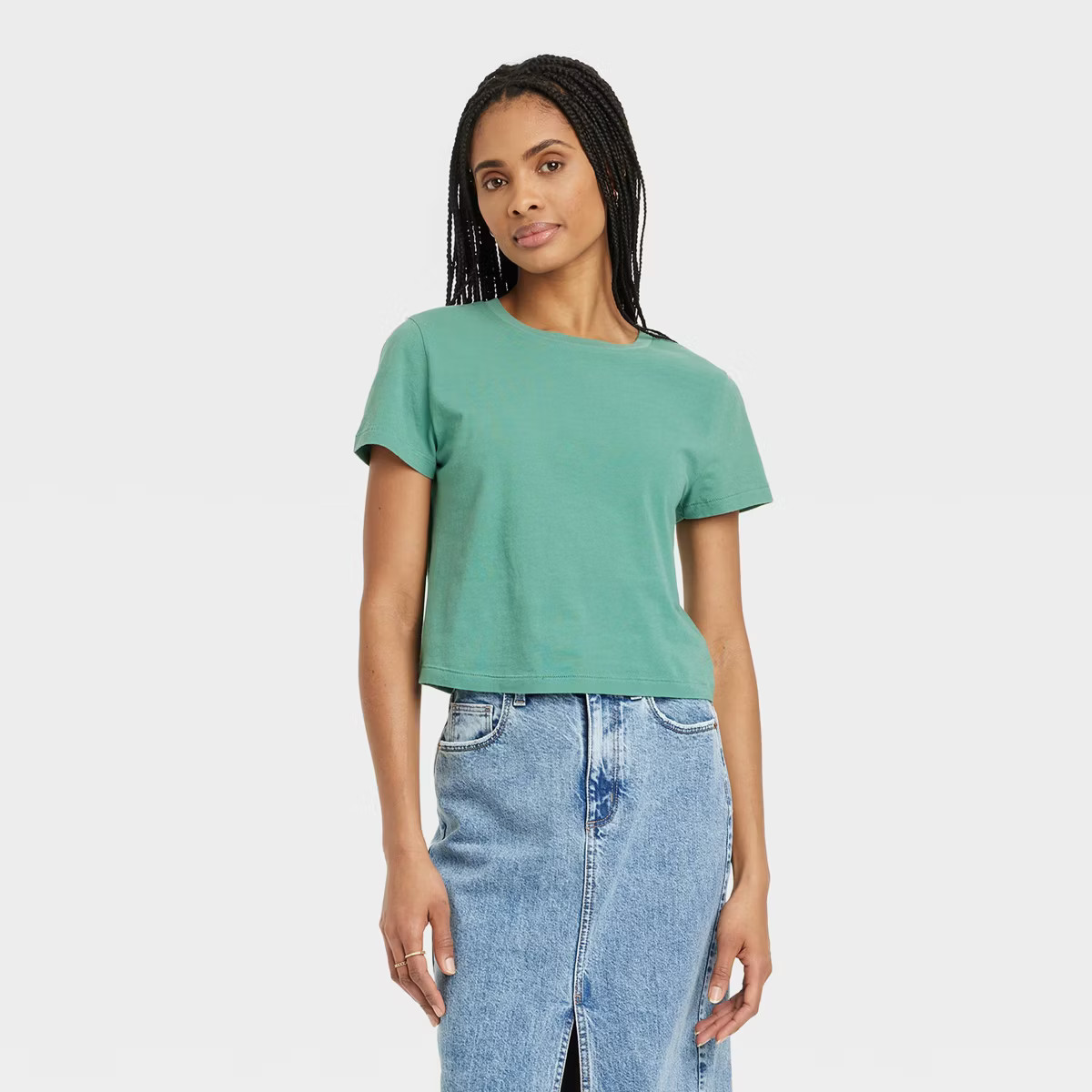Women's Shrunken Short Sleeve T-Shirt - Universal Thread™ Olive Green M | Target