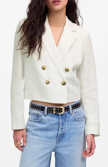 Madewell Crop Double Breasted Linen Blazer in Salt at Nordstrom Rack, Size 4 | Nordstrom Rack