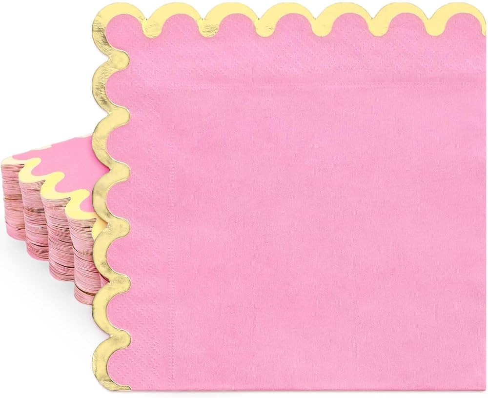 Whaline 80 Pack Light Pink Paper Napkins Gold Foil Border Disposable Napkins Girl Scalloped Decor... | Amazon (US)