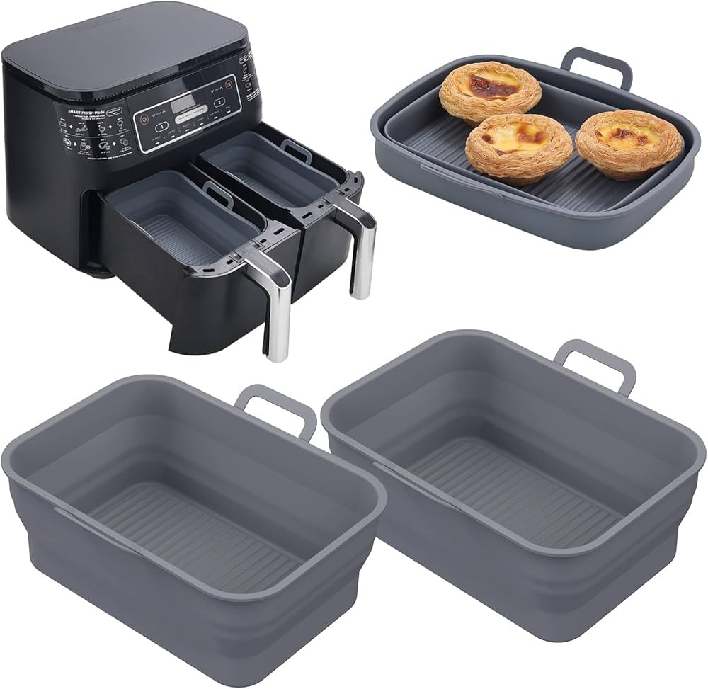 Vangerute Collapsible 2-Pack Air Fryer Silicone Liners for 8QT & 10QT NINJA Foodi Dual, Rectangul... | Amazon (US)