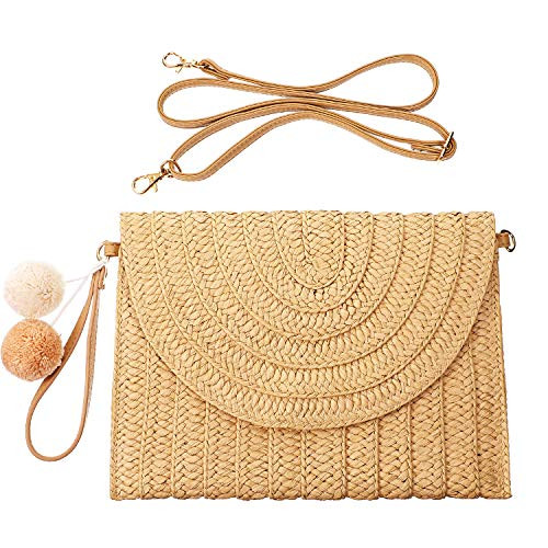 Frienda Straw Purses for Women Straw Clutch Crossbody Bag Summer Beach Shoulder Bag Woven Envelope Wallet Handbags(Light Brown) | Amazon (US)