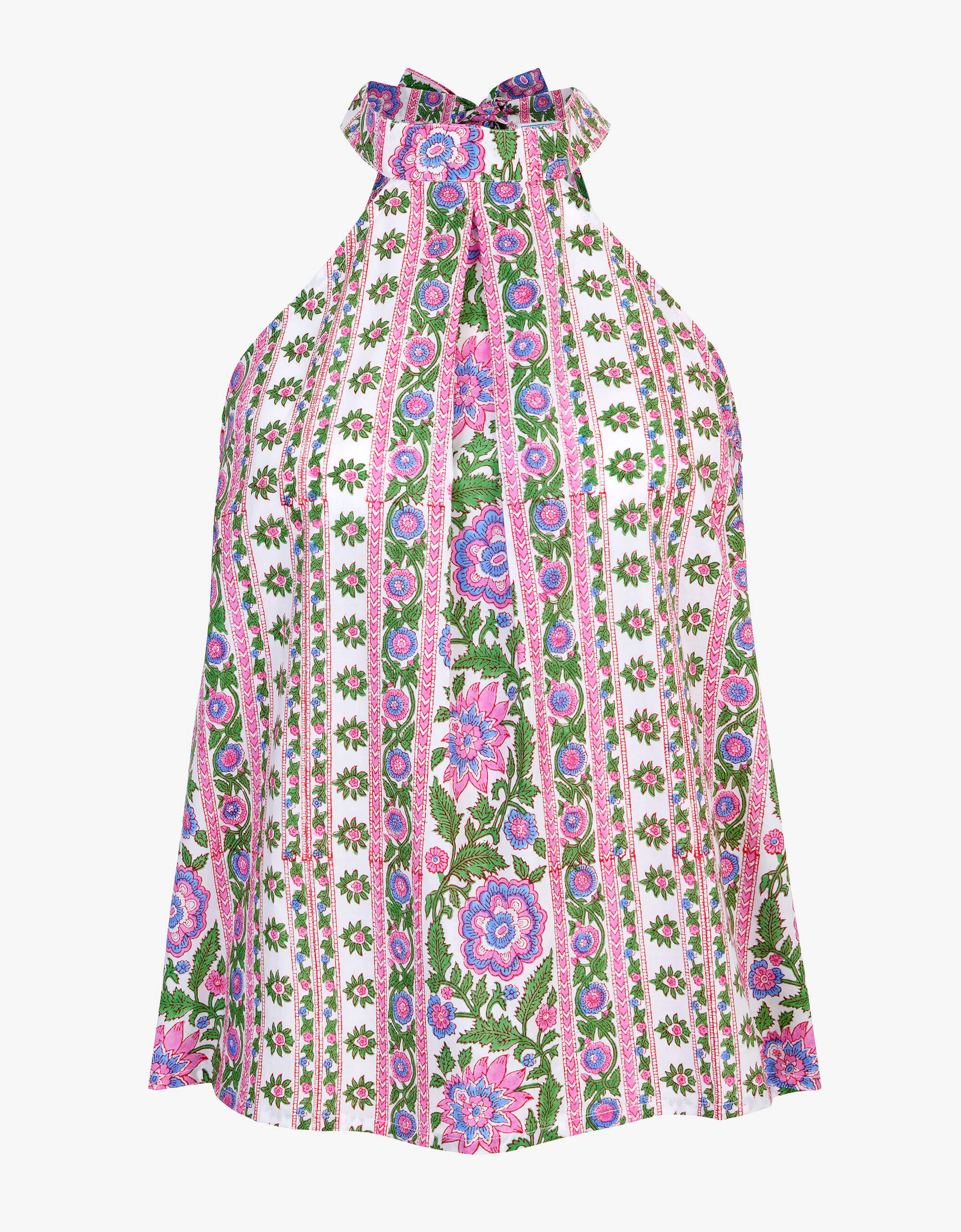 Julia Top | Pink, Blue & Green Floral Blouse | Block Print Cotton | Pink City Prints UK
