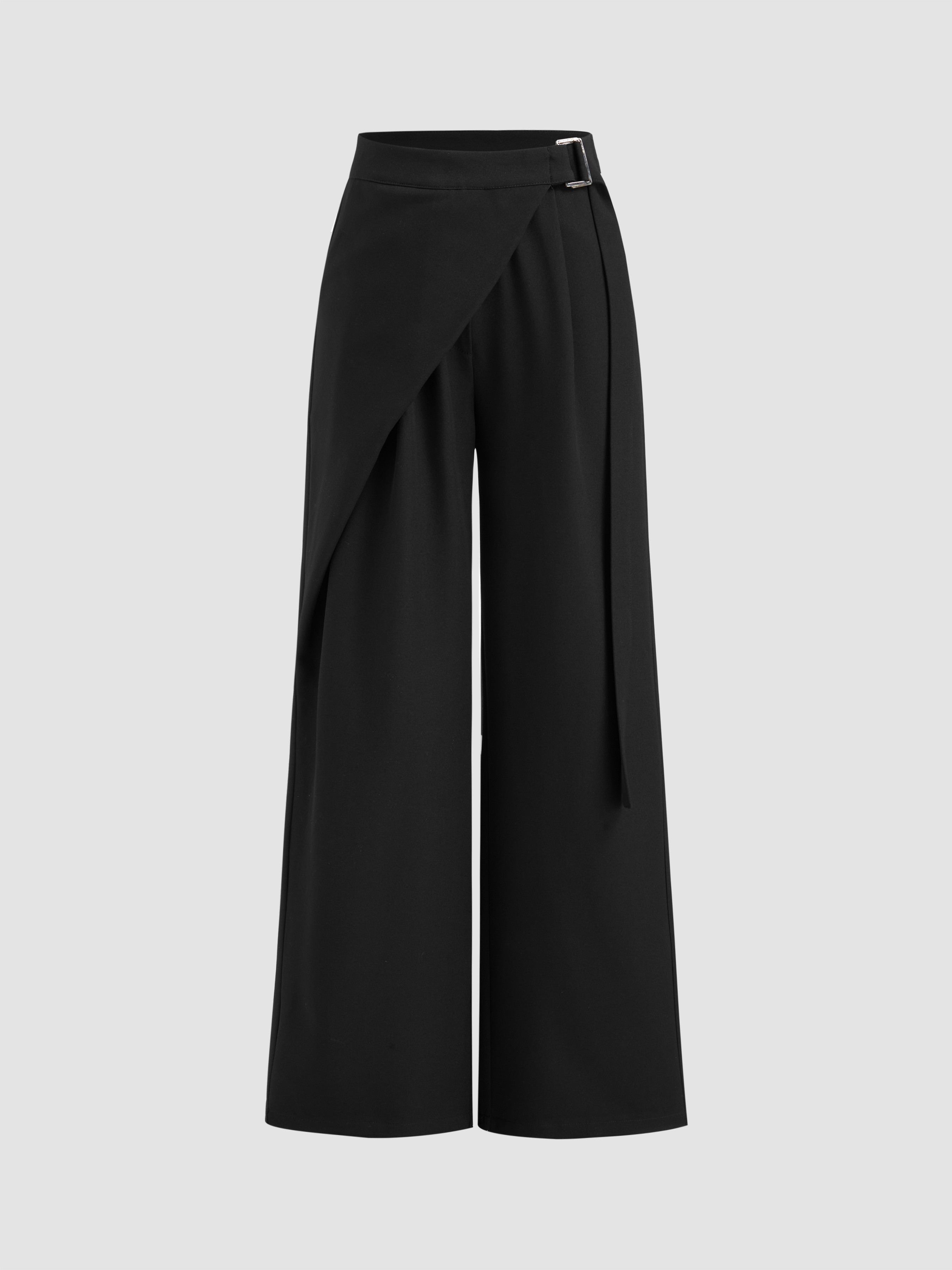 Woven Mid Rise Buckle Belted Wrap Wide Leg Trousers For Work | Cider