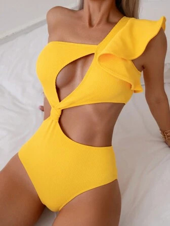 SHEIN Swim Traje De Baño De Una Pieza Para Mujer Con Escote Asimétrico Y Festival De Música Co... | SHEIN