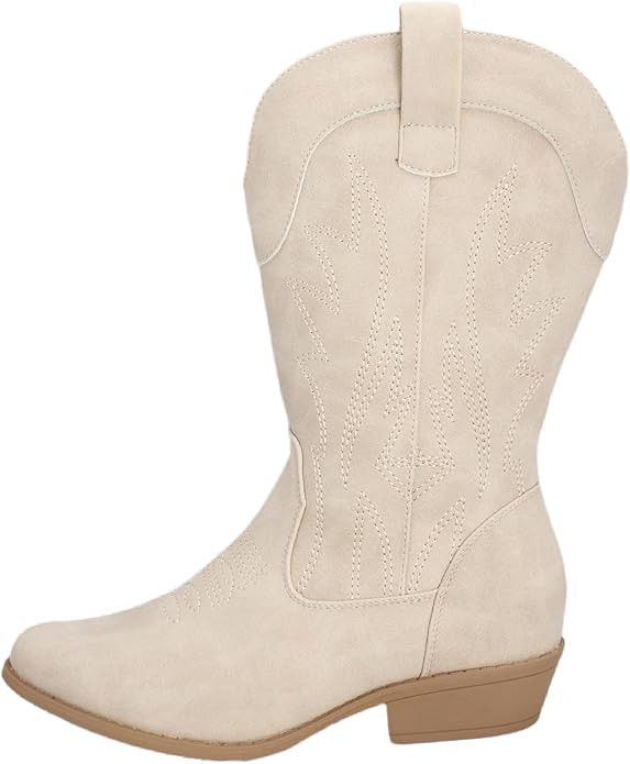 Wide Calf Western Cowboy Cowgirl Boots for Women or Ladies, Mid Calf, Vegan Leather Embroidered U... | Amazon (US)