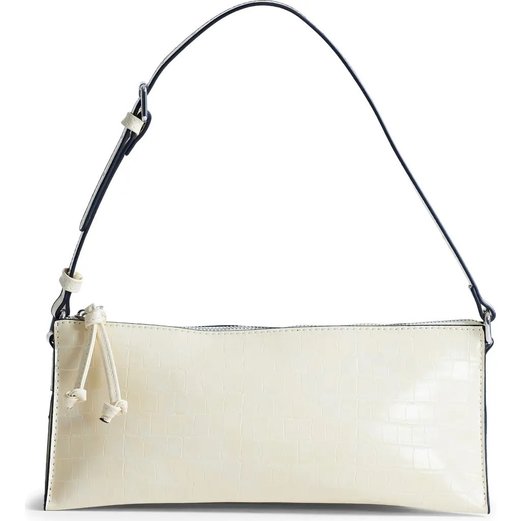 Topshop Simone Croc Embossed Faux Leather Shoulder Bag in Ivory at Nordstrom | Nordstrom
