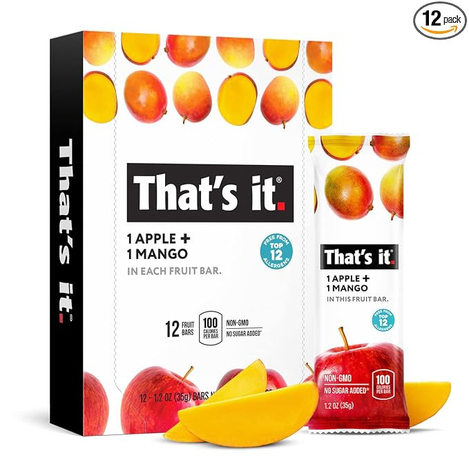 That's it. Apple + Mango 100% Natural Real Fruit Bar, Best High Fiber Vegan, Gluten Free Healthy ... | Amazon (US)