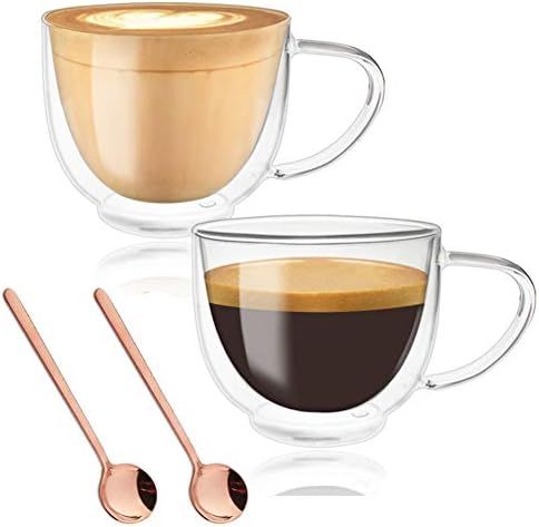 Double Walled Glass Coffee Mugs, Espresso Cups, Drinking Glasses for Coffee&Tea, Insulated Glass ... | Amazon (US)