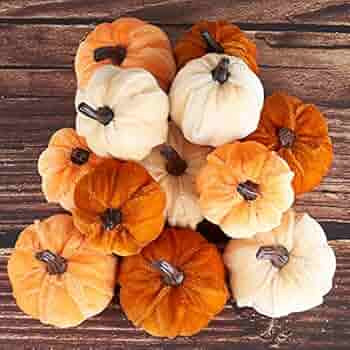 Diahom Pumpkin Decor 12pcs Artificial Fake Faux Velvet Foam Fabric Pumpkins Decoration for Fall H... | Amazon (US)