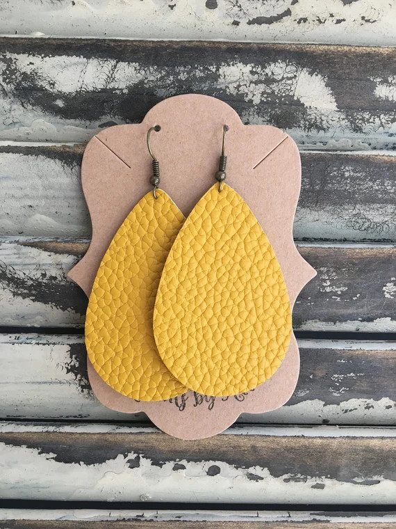 Mustard Teardrop Earrings - Yellow Handmade Earrings - Faux Leather Earrings - Lightweight Earrings | Etsy (US)